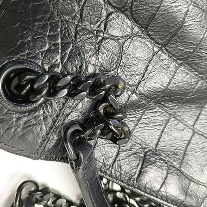 YSL NIKI Black Leather Crocodile-Print Single-Shoulder Bag with Palladium Hardware-(SKU)-971106402