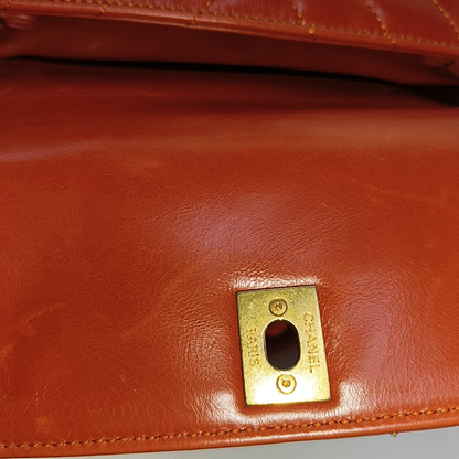 CHANEL COCO HANDLE Orange Calfskin Quilted V-Shape Bag with Golden Hardware, 24K, Detachable Strap-(SKU)-963432693