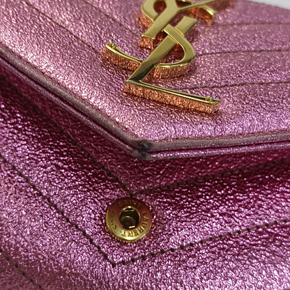 YSL MONOGRAM 粉色牛皮绗缝V纹钱包 Golden hardware Complete Accessories-(SKU)-957647456