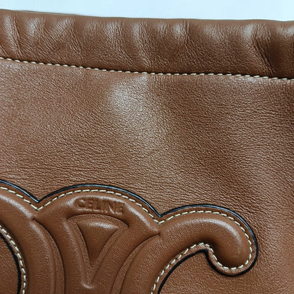CELINE CABAS TRIOMPHE Brown Leather Quilted Shoulder Bag Tote Bag Crossbody Bag Gold Hardware Removable Strap-(SKU)-971128053