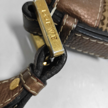 LOEWE Khaki Canvas Monogram Jacquard Single Shoulder Bag Golden hardware-(SKU)-14484696