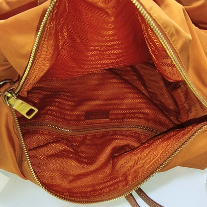 PRADA Tote bag Orange Nylon Logo Crossbody Bag Handbag Single Shoulder Bag Golden hardware Removable shoulder strap-(SKU)-955823365