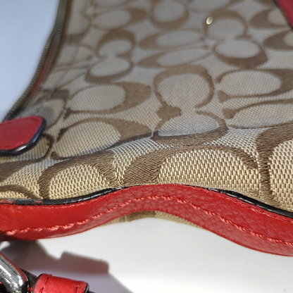COACH Khaki Canvas VV Floral Single Shoulder Bag Handbag Crossbody Bag Silver Hardware-(SKU)-13751444