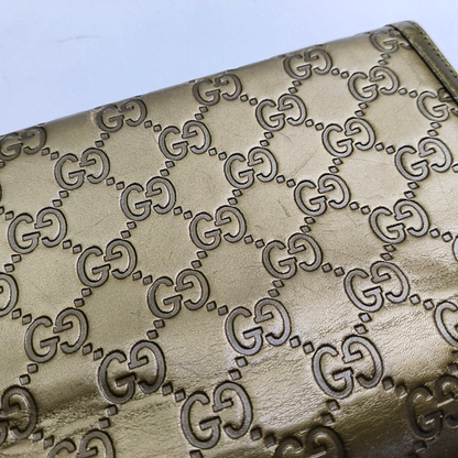 GUCCI Yellow-Green Calfskin Monogram Embossed Wallet Golden hardware-(SKU)-949959862