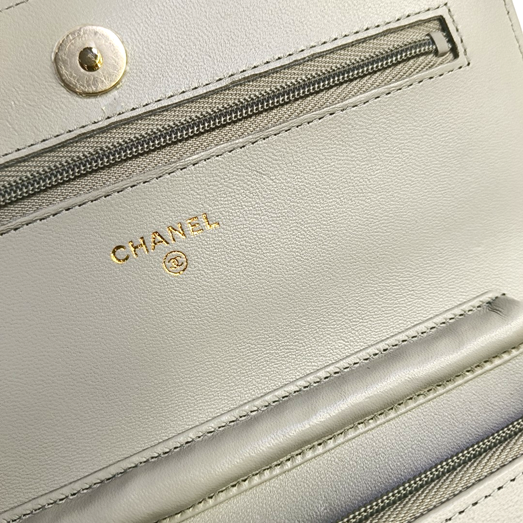 CHANEL WOC Grey Lamb Skin Quilted Crossbody Bag Single Shoulder Bag Golden Hardware-(SKU)-950142341