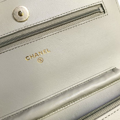 CHANEL WOC Grey Lamb Skin Quilted Crossbody Bag Single Shoulder Bag Golden Hardware-(SKU)-950142341