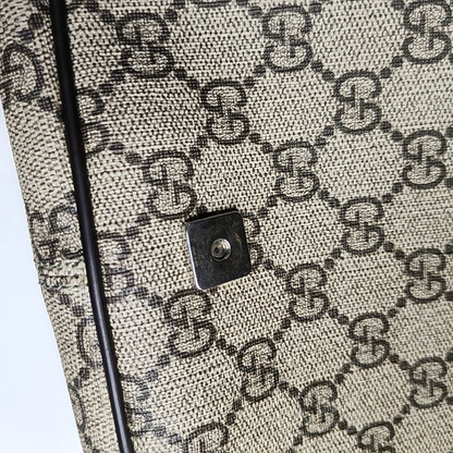 GUCCI GG Supreme Ebony Canvas Monogram Stripe Shoulder Bag Tote Crossbody Silver Hardware-(SKU)-953758546