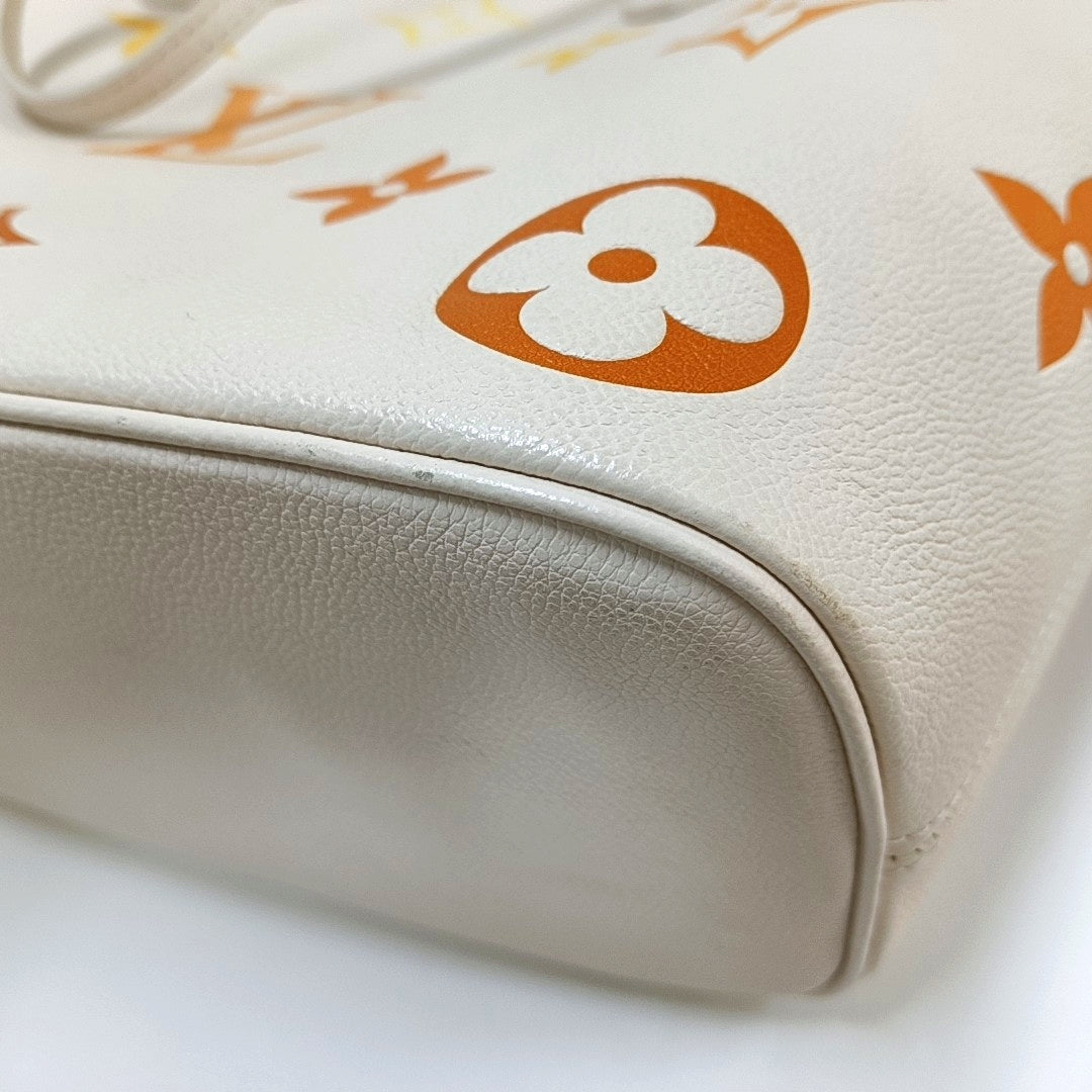 LOUIS VUITTON NEVERFULL Medium Beige Leather Monogram Tote Shoulder Bag with Shoulder Strap, Gold Hardware-(SKU)-968750223