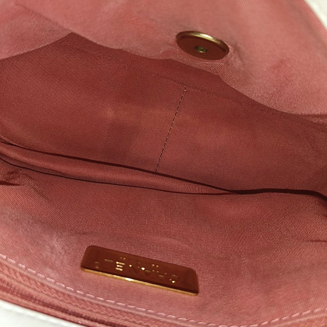 CHANEL CHANEL 19 Small White Lamb Skin Quilted Shoulder Bag Crossbody with Gold, Silver and Ruthenium Hardware 30 Clasp-(SKU)-969981633