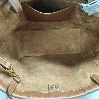 CELINE CABAS TRIOMPHE Brown Leather Quilted Shoulder Bag Tote Bag Crossbody Bag Gold Hardware Removable Strap-(SKU)-971128053