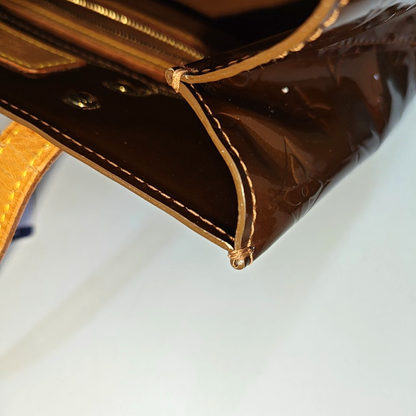 LOUIS VUITTON READE Small size Brown Patent Leather Embossed Handbag Golden hardware-(SKU)-936181874