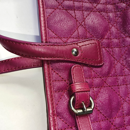 DIOR Panarea Cerise Coated Canvas Weave Pattern Jacquard Single Shoulder Bag Handbag Silver Hardware-(SKU)-954096914