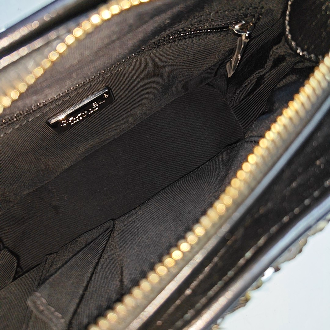CHANEL GABRIELLE Black Sequined Woven Bag Shoulder Bag Crossbody Bag Rhodium Hardware 26 Clasp Removable Strap-(SKU)-957268642