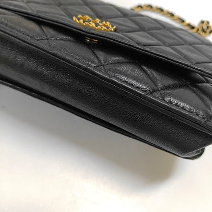 CHANEL CHANEL 19 WOC Black Lamb Skin Quilted Shoulder Bag Crossbody with Gold Hardware 28 Clasp-(SKU)-968974171