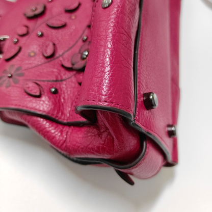 COACH MERCER Fuchsia Leather Studs Carriage Single Shoulder Bag Crossbody Handbag Black hardware Removable shoulder strap-(SKU)-934322406