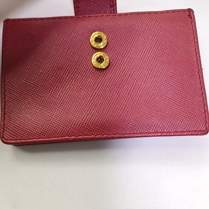 PRADA Bauletto Saffiano Red cowhide logo crosshatch card case Golden hardware-(SKU)-945254462