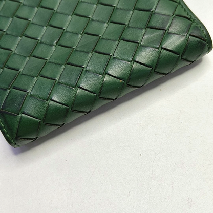 BOTTEGA VENETA Dark Green Leather Woven Wallet-(SKU)-957985549