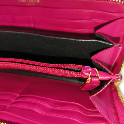 YSL Fuchsia Leather Wallet Golden hardware-(SKU)-935677489