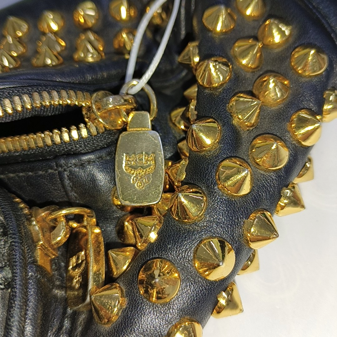 MCM Black Leather Studs Waist Bag Golden hardware-(SKU)-940042449