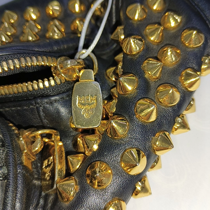 MCM Black Leather Studs Waist Bag Golden hardware-(SKU)-940042449