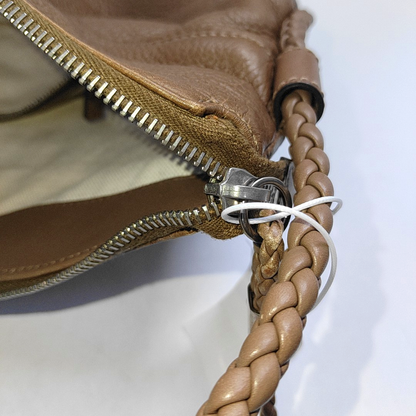 GUCCI Brown Cowhide Braided Single Shoulder Bag Crossbody Silver Hardware-(SKU)-946552390