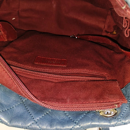 CHANEL CAMBON Blue Leather Quilted Diamond Pattern Single Shoulder Bag Silver Hardware 11 Clasp 2 Removable Shoulder Straps-(SKU)-966736811