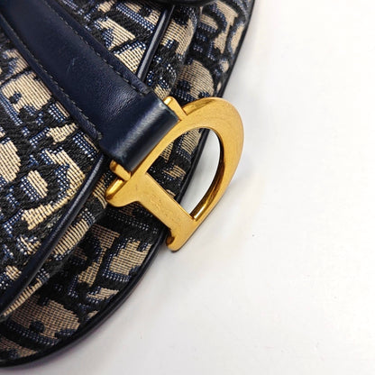 DIOR Saddle Mini Blue Canvas Monogram Saddle Bag Crossbody Shoulder Bag with Gold Hardware, Detachable Strap, Complete Accessories-(SKU)-967687563