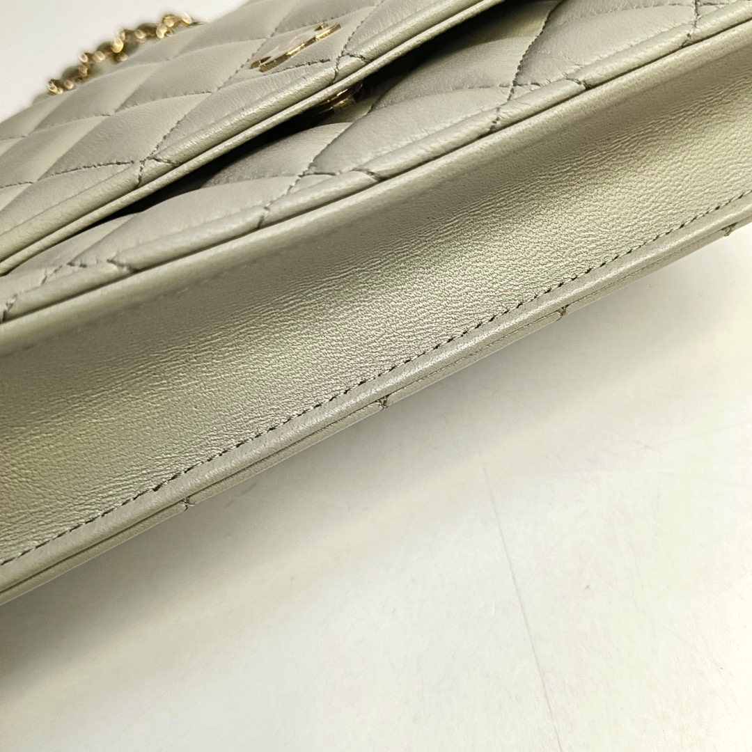 CHANEL WOC Grey Lamb Skin Quilted Crossbody Bag Single Shoulder Bag Golden Hardware-(SKU)-950142341