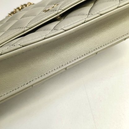 CHANEL WOC Grey Lamb Skin Quilted Crossbody Bag Single Shoulder Bag Golden Hardware-(SKU)-950142341