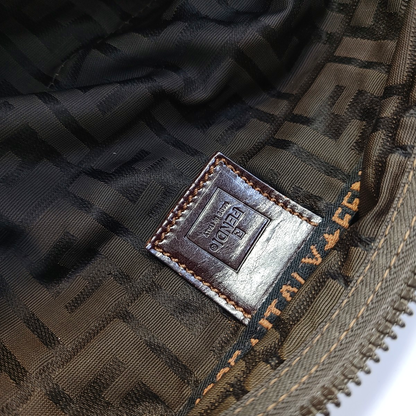 FENDI 棕色织物双F提花手拿包 Silver Hardware-(SKU)-934821117