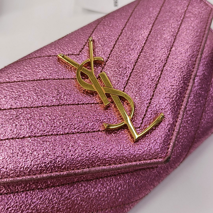 YSL MONOGRAM 粉色牛皮绗缝V纹钱包 Golden hardware Complete Accessories-(SKU)-957647456