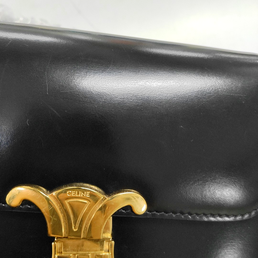 CELINE TRIOMPHE Small Black Cowhide Single Shoulder Bag Golden Hardware-(SKU)-960476690