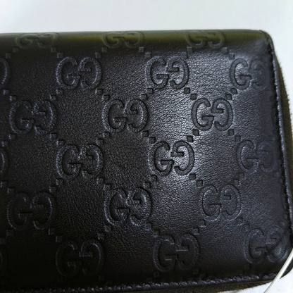 GUCCI Dark Brown Cowhide Monogrammed Texture Wallet Golden hardware-(SKU)-959715044