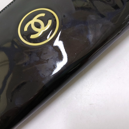 CHANEL CIRCLED CC Black Patent Leather Wallet Silver Hardware 13nan-(SKU)-951413773