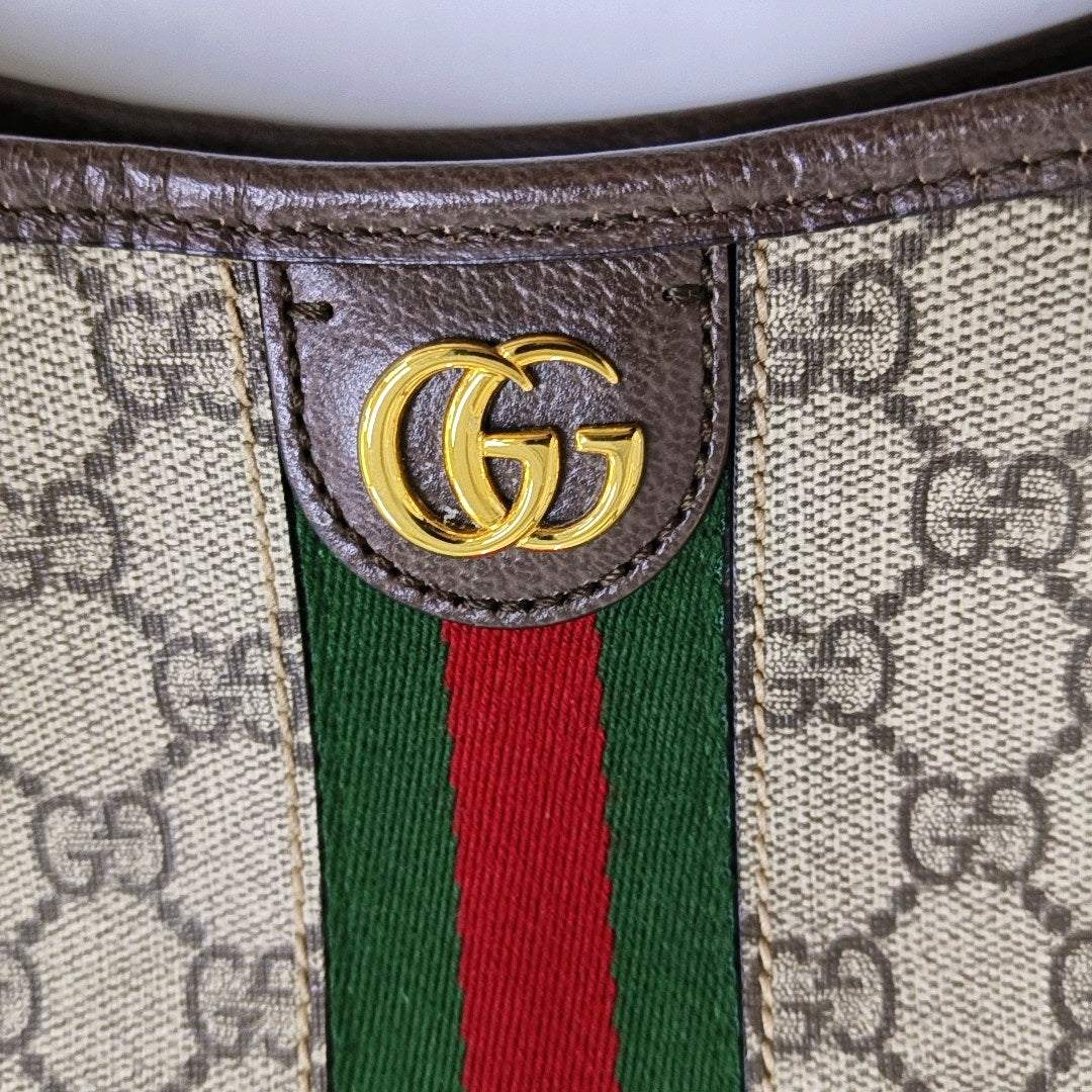 GUCCI Ophidia Beige Coated Canvas Monogram Print Shoulder Bag Handbag Golden Hardware-(SKU)-969653750