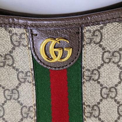GUCCI Ophidia Beige Coated Canvas Monogram Print Shoulder Bag Handbag Golden Hardware-(SKU)-969653750