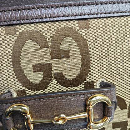 GUCCI Horsebit 1955 Mini Khaki Canvas Monogram Interlocking G Buckle Crossbody Shoulder Bag 2 Removable Straps Gold Hardware-(SKU)-968968428