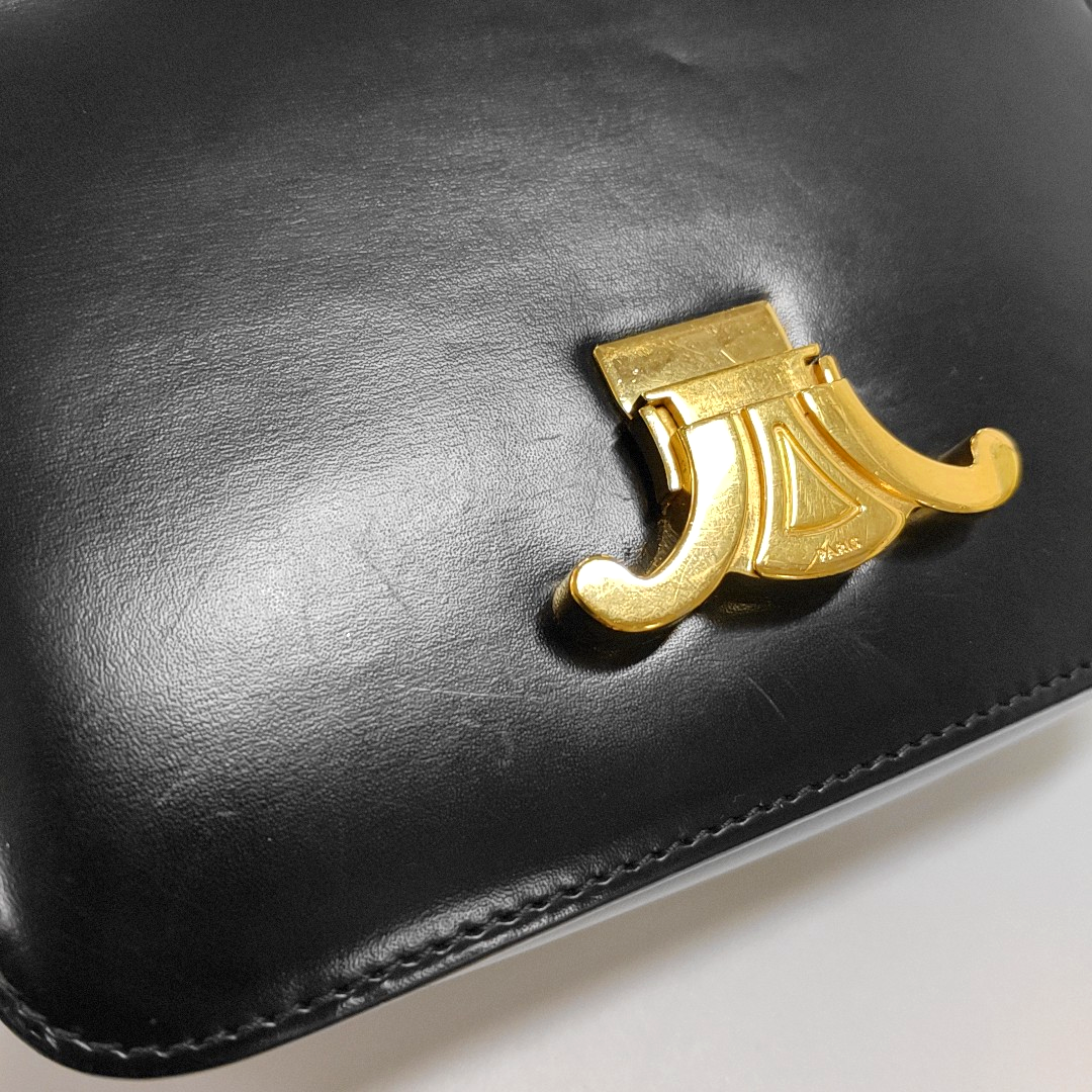 CELINE TRIOMPHE Small Black Cowhide Single Shoulder Bag Golden Hardware-(SKU)-960476690