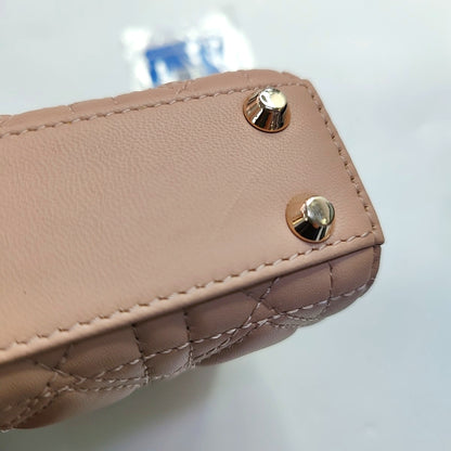 DIOR Lady Dior Super Mini Pink Lamb Skin Quilted Diaper Bag 3-Compartment Shoulder Bag Tote Bag Crossbody Bag Golden Hardware Removable Strap-(SKU)-968903850