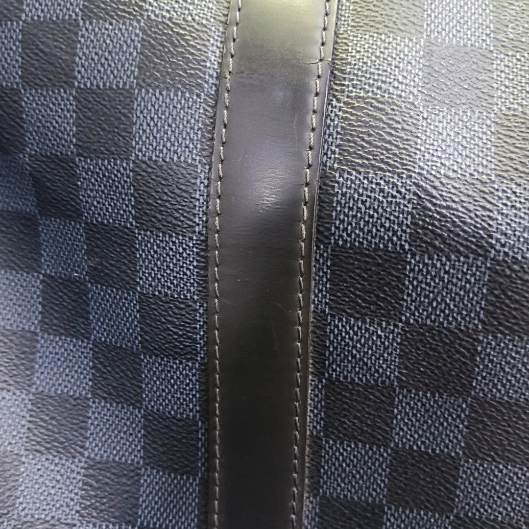 LOUIS VUITTON KEEPALL 45 Blue Coated Canvas Monogram Chessboard Boston Bag with Removable Strap-(SKU)-968524885