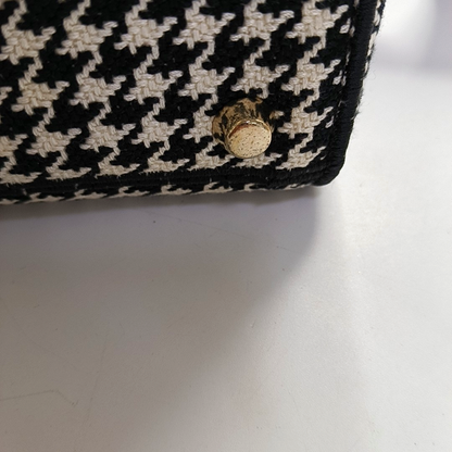 DIOR Lady D-Lite Medium Black Canvas Monogram Embossed Tweed Lady Dior Bag with Detachable Strap-(SKU)-943402222