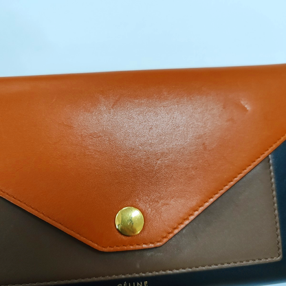 CELINE POCKET Mustard Yellow Leather Wallet Golden hardware-(SKU)-958371129