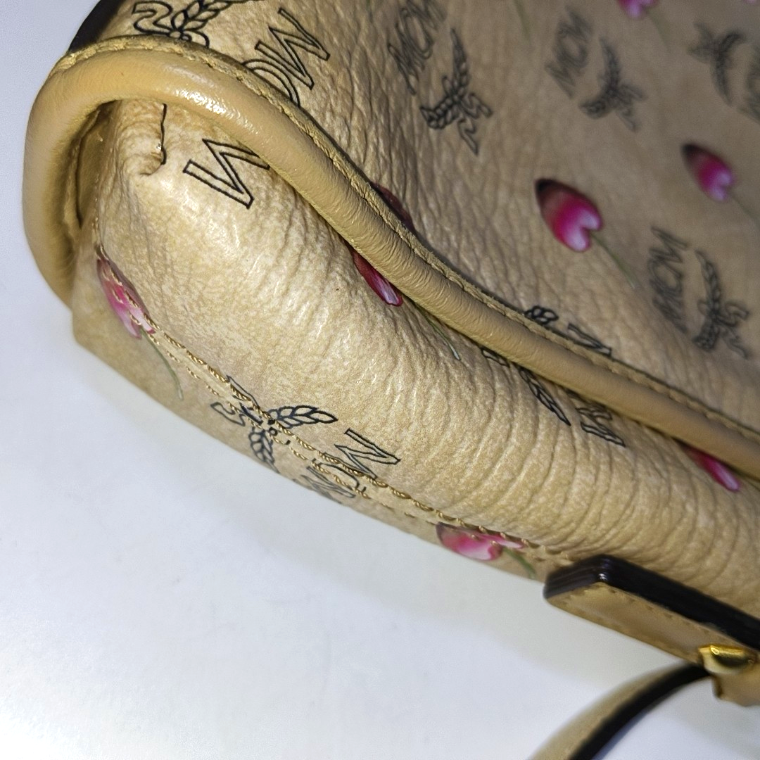 MCM Khaki Coated Canvas Monogram Print Single Shoulder Bag Handbag Golden hardware Removable shoulder strap-(SKU)-939993625