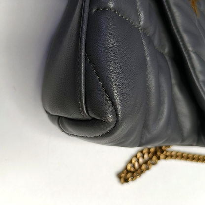 YSL PUFFER Mini Dark Gray Lamb Leather Quilted V Envelope Bag Single Shoulder Bag and Crossbody with Gold Hardware-(SKU)-955986894