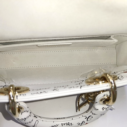 DIOR Lady D-Joy Small White Leather Printed Crossbody Bag Single Shoulder Bag with Gold Red Hardware 2 Removable Shoulder Straps-(SKU)-950358762