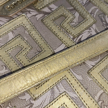 VERSACE Brown Coated Canvas Quilted Single Shoulder Bag Golden hardware-(SKU)-13724290