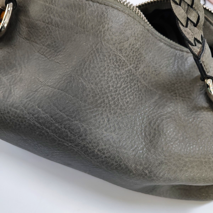 GUCCI Bamboo 1947 Medium size Elephant Gray Cowhide Monogram Woven Handbag, Single Shoulder Bag Silver Hardware-(SKU)-958140383