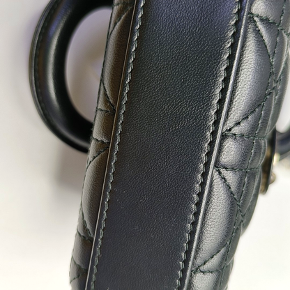 DIOR Lady D-Joy Super Mini Black Lamb Skin Wicker Stitched Crossbody Shoulder Bag Handbag Tote Bag Golden Hardware 2 Removable Straps-(SKU)-960436430