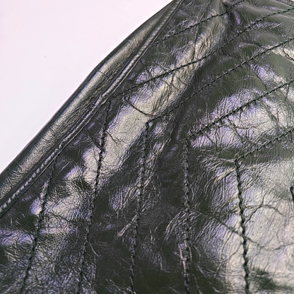 YSL NIKI Medium Size Dark Green Calf Leather V-Stitch Crinkle Single Shoulder Bag Crossbody Bag Black Hardware-(SKU)-961734723