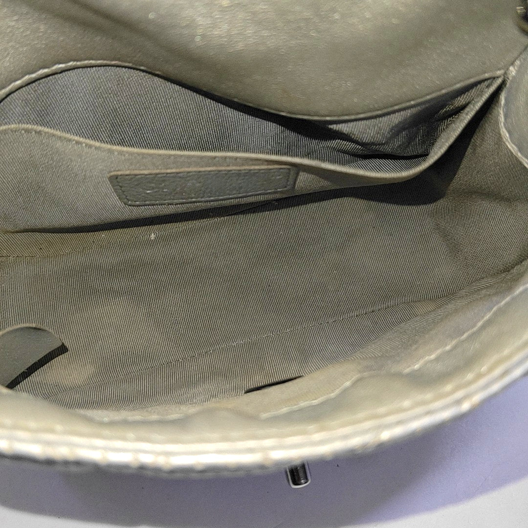 CHANEL CLASSIC FLAP Mini Silver Lamb Skin Quilted Square Crossbody Shoulder Bag Silver Hardware 19 Clasp-(SKU)-968090847